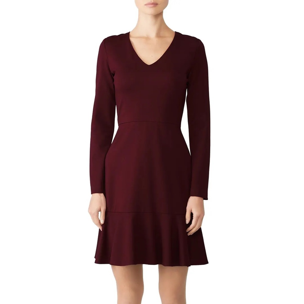 Slate & Willow Eggplant Flare Dress 12 Purple Wine Long Sleeve Vneck Midi